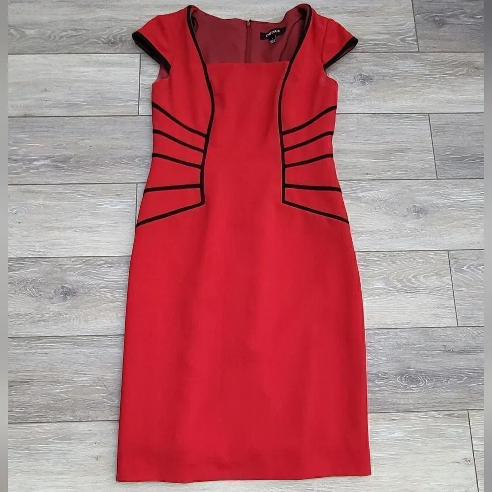 ❤ Chetta B red bodycon party dress with black piping size 2